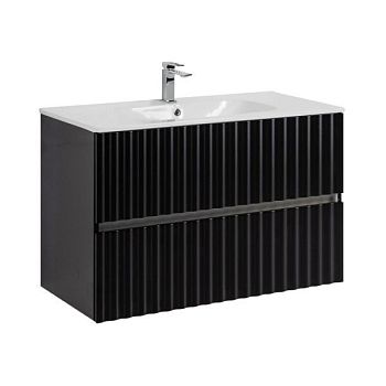 ELEGANT База под раковину подвесная с двумя выкатными ящиками, с LED подсветкой ручек. Чёрный матовый, 870x469x550 AM-ELEGANT-900-2C-SO-NM-LED