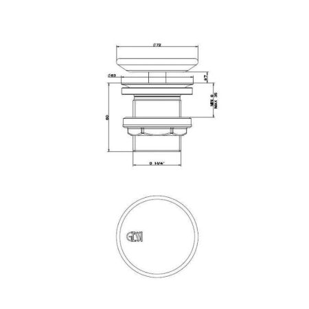Gessi Rettangolo Донный клапан свободного слива для раковины без перелива, керамическая накладка, цвет: хром