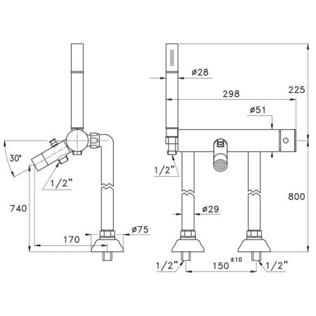 Stella Bamboo Напольный смеситель для ванны 3267CL306 с ручным душем, цвет: хром, артикул BT 02006 CR00