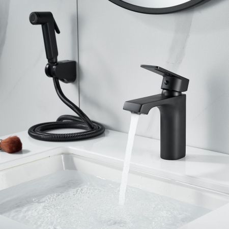 Смеситель для раковины с гигиеническим душем Raffine F171H, черный, артикул F171H