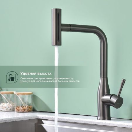 Смеситель для кухни с мультифункциональным изливом Splenka S206.49.09, графит