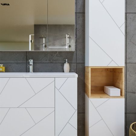 Комплект мебели для ванной Бриклаер КРИСТАЛЛ 100ZB, белый/дуб бунратти, артикул КРИСТАЛЛ 100ZB