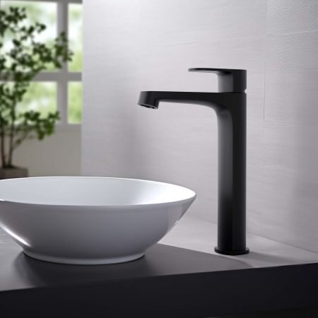 Смеситель для раковины 240, без донного клапана AQUATEK, матовый черный AQ1204MB ОБЕРОН, артикул AQ1204MB