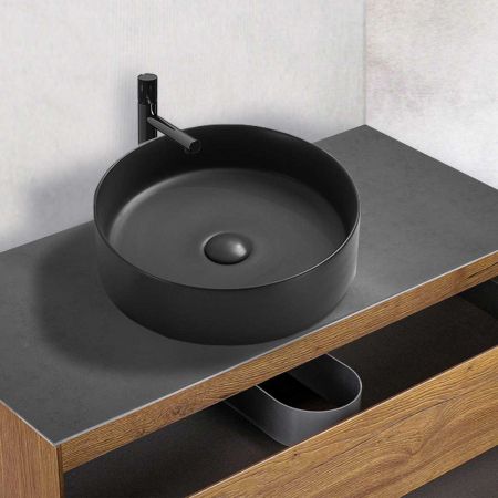 Раковина керамическая Vincea VBS-216MB, 394*394*115, накладная, цвет матовый черный, артикул VBS-216MB
