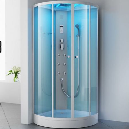 Душевая кабина SSWW W1017 90х90 с гидромассажем профиль Белый задняя стенка Белая