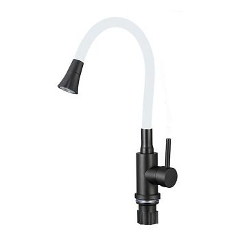 Смеситель для кухни с гибким изливом и режимом душ Fmark FS8299H-02, черный/белый