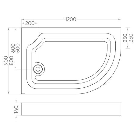 Душевой поддон Veconi Tezeo acrylic TZ-13R, 1200x900x140, акрил, белый, артикул TZ13R-12090AS-01-19C1
