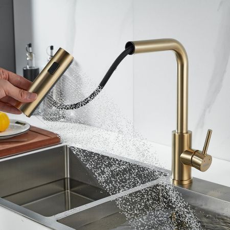 Смеситель для кухни с мультифункциональным изливом Raffine F203G, золотой сатин