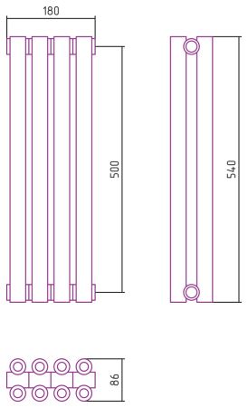 Отопительный радиатор ЭСТЕТ-00 н/ж 500х180 / 4 сек (МУАР Темный Титан), артикул 15-0332-5004