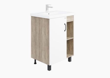 Тумба Onika Тимбер 60 напольная, белая мат./дуб сонома (ум. Фостер 60)