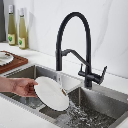 Смеситель для кухни с гибким изливом и подключением фильтра Shevanik S278H, черный