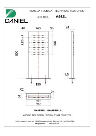 Daniel, настенная лейка для душа с 7 цветной светодиодной подсветкой, 500х260х64 мм, цвет хром, артикул A562L