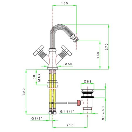 Nicolazzi Pantheon  Смеситель для раковины, излив 155 мм, с донным клапаном,цвет хром