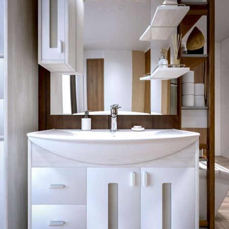 Зеркало со шкафом Бриклаер БАЛИ 90 см левое, светлая лиственница/белый, артикул 4627125412035