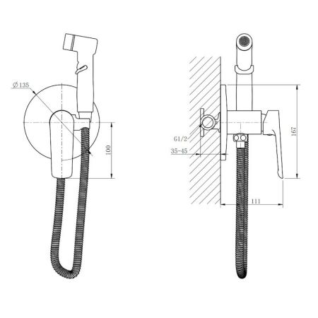 Гигиенический душ со смесителем встраиваемый ESKO SMHLGGM, оружейная сталь