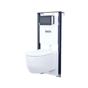 Комплект 3в1: подвесной унитаз, инсталляция и клавиша смыва черная, Basic, IDDIS (BASAI02i73)