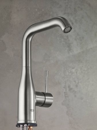 Смеситель для раковины GROHE Essence New с высоким изливом и донным клапаном, суперсталь (32628DC1)