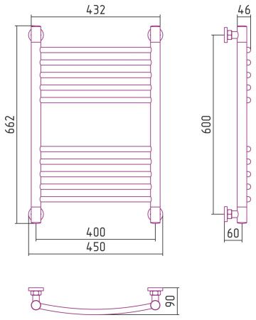 Полотенцесушитель водяной "Богема+" 600х400 (МУАР Темный Титан)