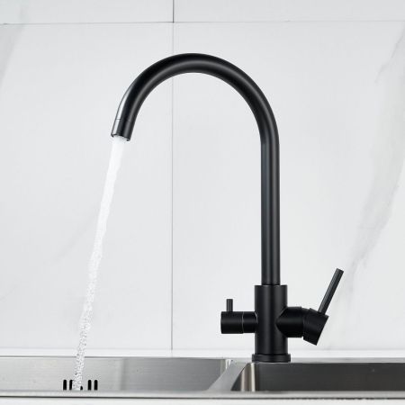 Смеситель для кухни с подключением фильтра воды Raffine F108H, черный