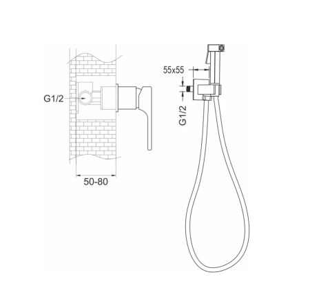 Гигиенический душ со смесителем Rose R1005H, черный