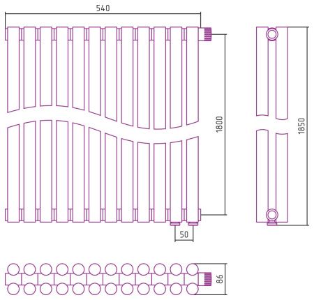 Отопительный радиатор ЭСТЕТ-11 н/ж EU50 1800х540 / 12 сек (МУАР Темный Титан)