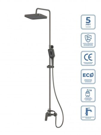 DUE Душевая стойка со смесителем, оружейная сталь DUE-DOCM-GM, артикул DUE-DOCM-GM
