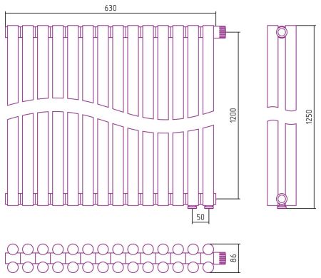Отопительный радиатор ЭСТЕТ-11 н/ж EU50 1200х630 / 14 сек (Белый), артикул 12-0312-1214