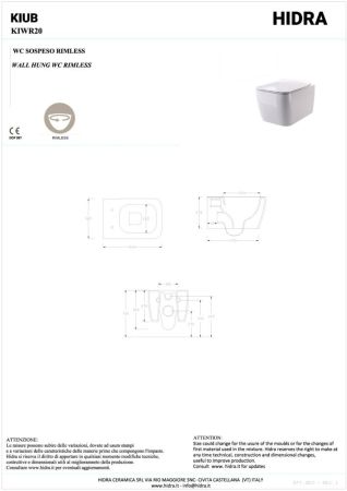 Hidra Kiub, подвесной безободковый унитаз c крепежом, 54x36,5 см, цвет белый глянцевый, артикул KIWR20/001
