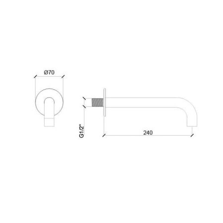 ALMAR Излив для ванны 240 мм., настенный, цвет Matt Black, артикул E098007.MB