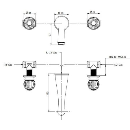 Bongio La Tosca Внутренняя часть для настенного смесителя, артикул 097670000