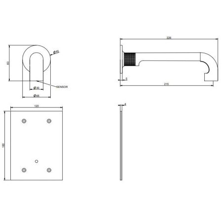 GESSI INCISO Смеситель для раковины встраиваемый, электронный, излив 215 мм., внешняя часть, цвет Gold PVD