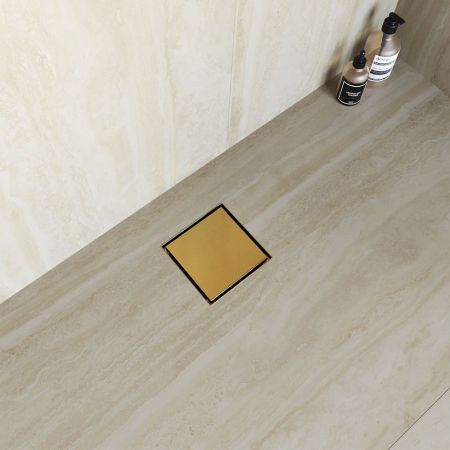 Душевой трап RGW SDR-10 квадратный, золото BRUSH, металлическая крышка, горизонтальный слив, артикул 79211000-06