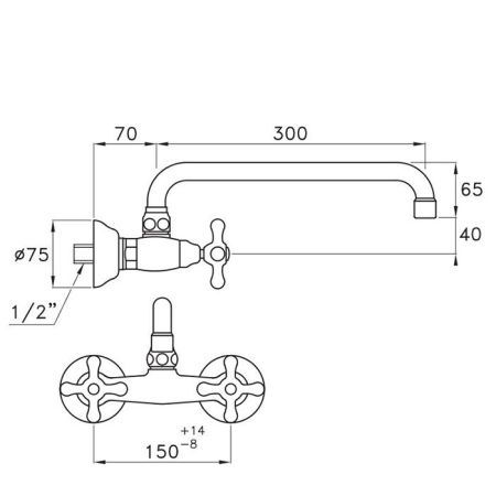Stella Roma Смеситель для мойки настенный 3245/300, длина излива 300мм цвет: хром, артикул RM 04007 CR00