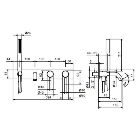 Fantini Nostromo Смеситель для ванны, встраиваемый, с ручн душем, излив 150мм, (наружняя часть), цвет: хром, артикул 50 02 E820B