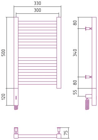 Полотенцесушитель, Сунержа, Модус 3.0, электрический, ширина, мм-330, глубина, мм-75, высота, мм-620, межосевое расстояние-300, нагревательный элемент-ТЭН, подключение-нижнее слева, электрокомплект-МЭМ, мощность, Вт-300, материал-нержавеющая сталь, назнач, артикул 00-5700-5030