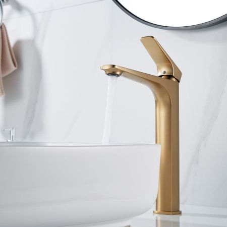 Смеситель для раковины высокий Shevanik S4211G, золотой сатин, артикул S4211G