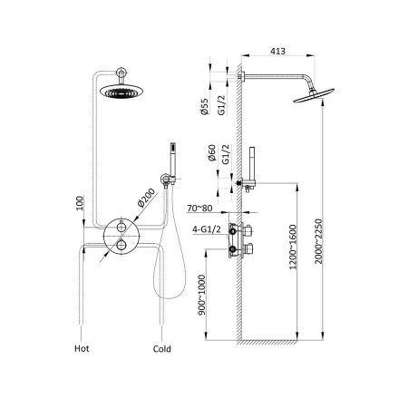 Душевой комплект VSFW-101TMB термостатический встраиваемый, двухрежимный, черный, артикул VSFW-101TMB