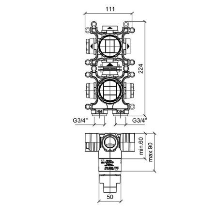 Внутренняя часть, Almar, Water Control Modular, термостатического смесителя с переключателем на 2 положения, вертикальный модуль Внутренняя часть, Almar, Water Control Modular, термостатического смесителя с переключателем на 2 положения, вертикальный модуль
