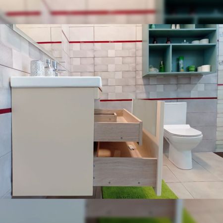 Тумба под раковину подвесная Бриклаер Брайтон бежевый, 100 см, артикул 4627125415777