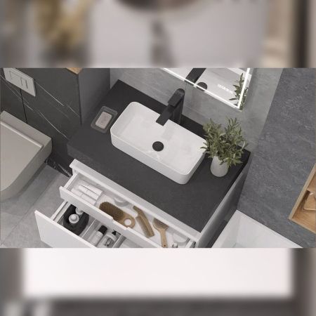 Тумба подвесная без столешницы Velvex Unit tp.UNI.80.1Y белый глянец, 80 см, артикул tp.UNI.80.1Y белый глянец