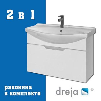 Тумба с раковиной подвесная Dreja Laguna 85 см, белый