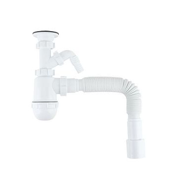 Сифон бутылочный IDDIS Optima Home 1.1/2x40мм, с выпуском, гофротрубой 40/50мм и отводом (900AVG1010VD)