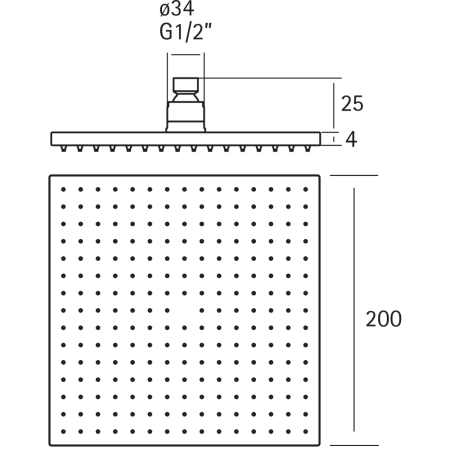 HUBER Lynox Верхний душ 200х200мм, для потолочного крепления, нержавеющая сталь, артикул SS016440D1