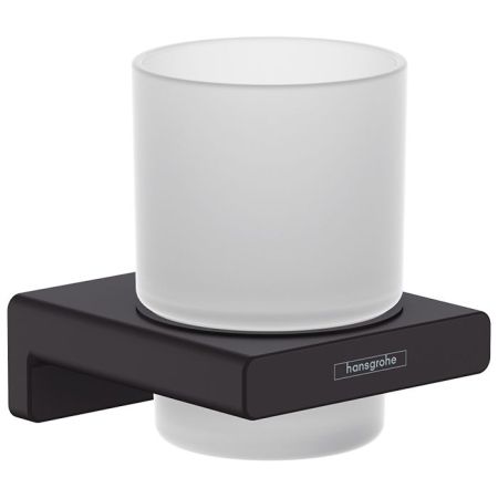 Стакан, Hansgrohe, AddStoris, одинарный, ширина, мм-81, глубина, мм-91, высота, мм-94, настенный, материал стакана-стекло матовое, материал держателя-металл, крепления в комплекте, цвет-черный матовый, артикул 41749670