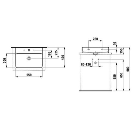 Laufen VAL Раковина 550х420х115мм с 1 отв. под смеситель, с покр. LLC, цвет: белый, артикул 8.1628.2.400.104.1