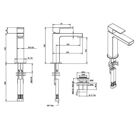 Bongio Line Смеситель для раковины на 1 отв., излив 122 см,  цвет хром, артикул 67521CRPR