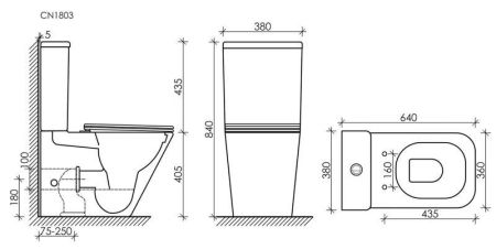 Напольная пристенная чаша унитаза CUBIC Rimless, артикул CN1803-B