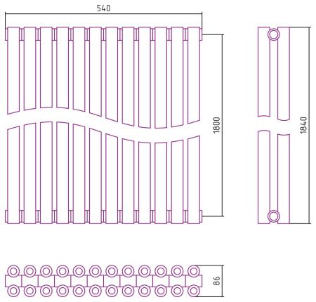 Отопительный радиатор ЭСТЕТ-00 н/ж 1800х540 / 12 сек (МУАР Темный Титан)