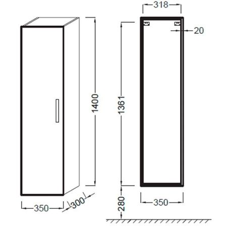 EB396-N14  пенал Ola подвесной /35х140/ (серый антрацит), артикул EB396-N14