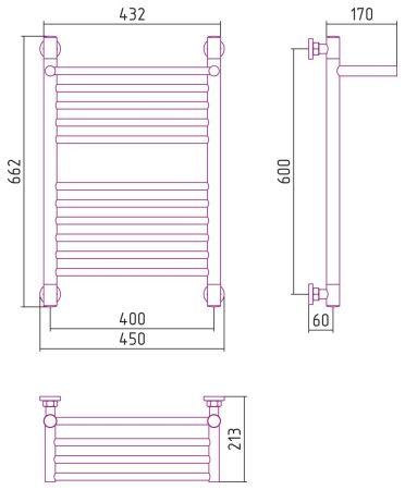 Полотенцесушитель водяной "БОГЕМА 1П +" 600х400 (Матовое ЗОЛОТО), артикул 032-0223-6040